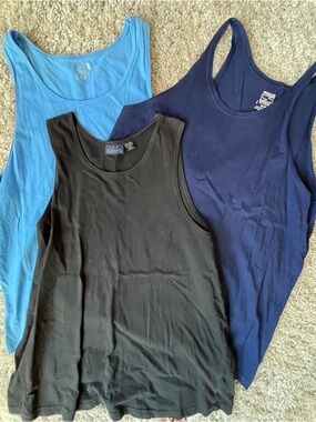 3XL mens Tank Tops - Black, Navy, Light Blue